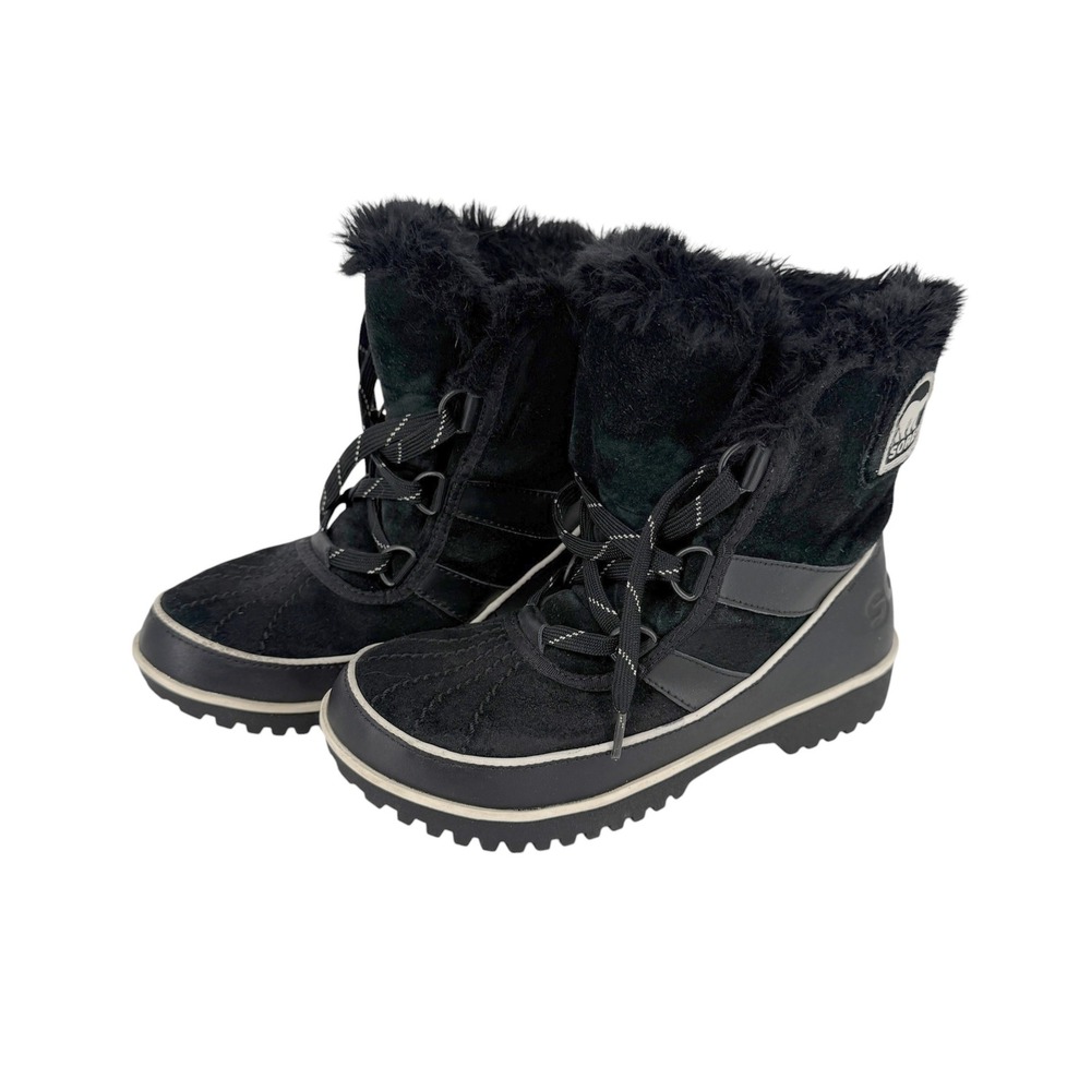 Sorel Tivolli Waterproof Snow Boots Women 6 Black Suede Faux Fur Warm Winter